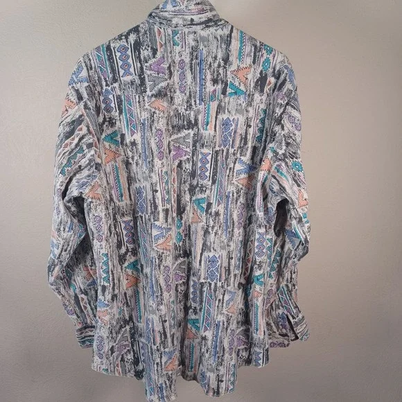 Wrangler Vintage Cowboy Cut Novelty Retro Print Geometric Long Sleeve Shirt XL - Picture 7 of 8